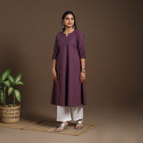 Purple A-Line Cotton Jacquard Kurta