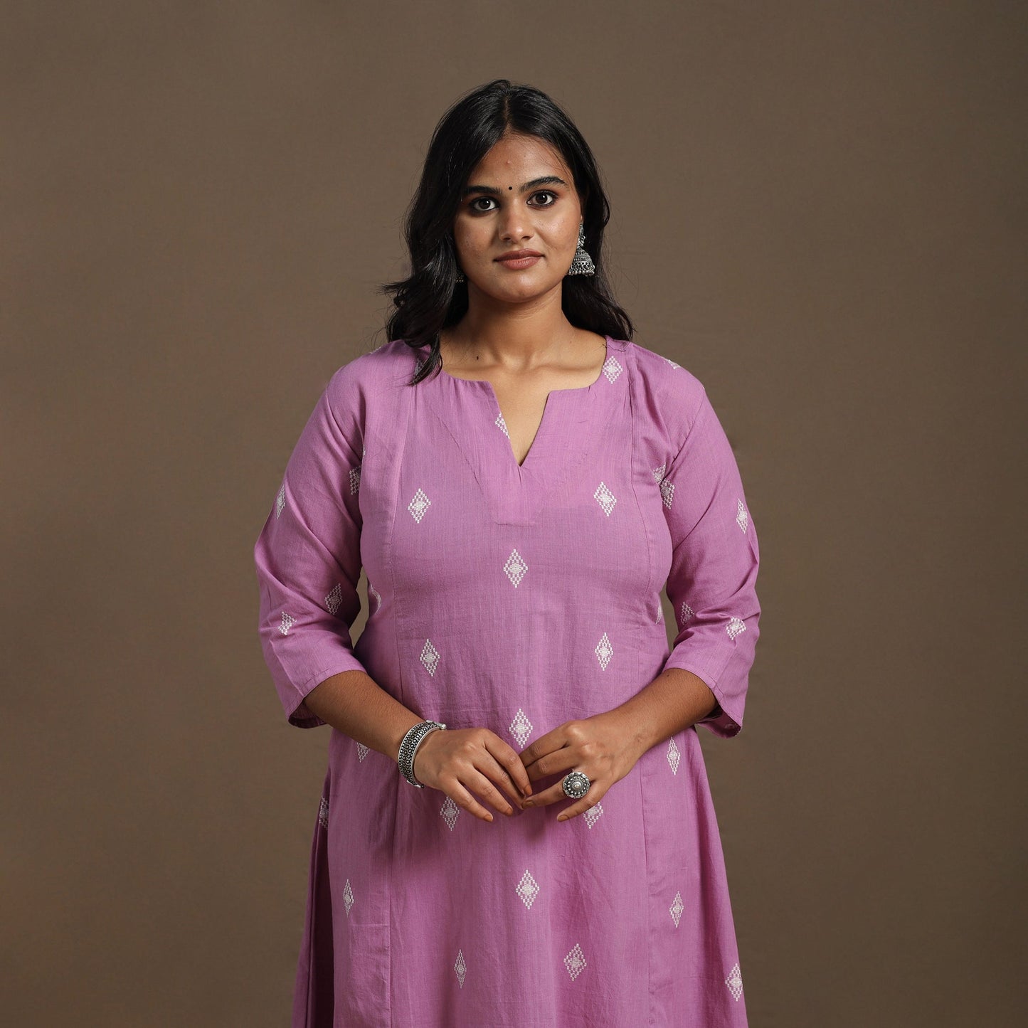 Purple A-Line Cotton Jacquard Kurta