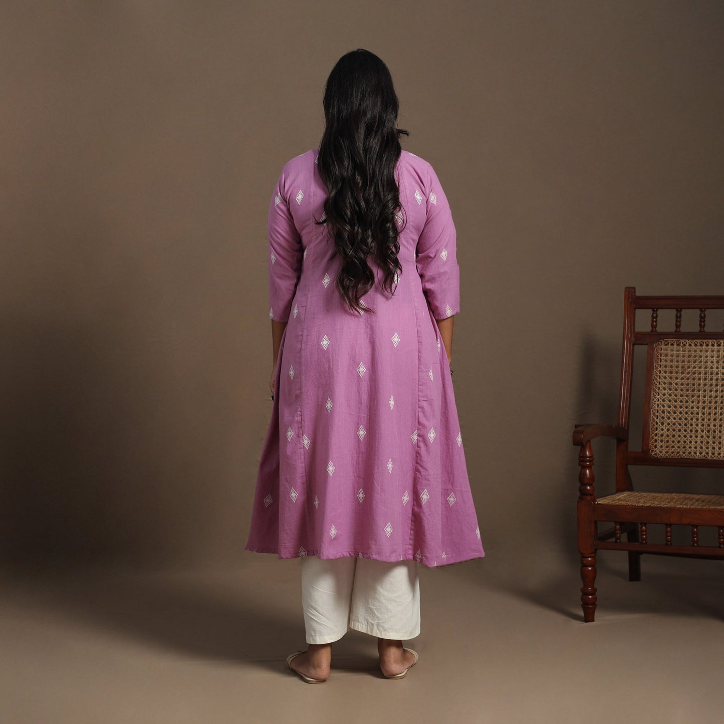 Purple A-Line Cotton Jacquard Kurta