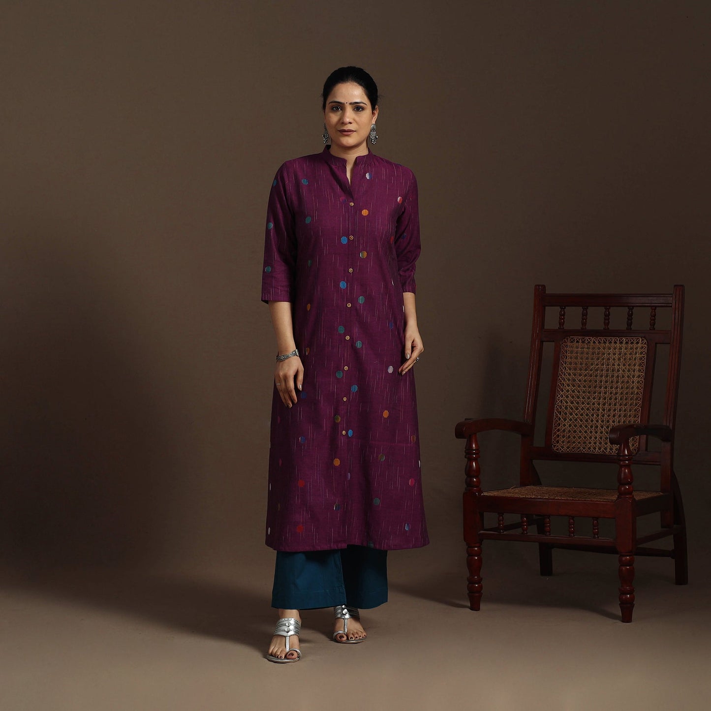 A-line cotton jacquard kurta for women 06 - handcrafted