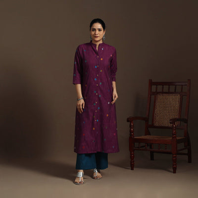 A-line cotton jacquard kurta for women 06 - handcrafted