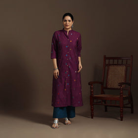 A-line cotton jacquard kurta for women 06 - handcrafted