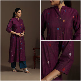 A-line cotton jacquard kurta for women 06 - handcrafted