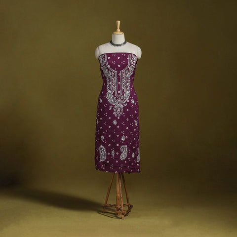 Lucknowi chikankari work bandhani unstitched kurta material