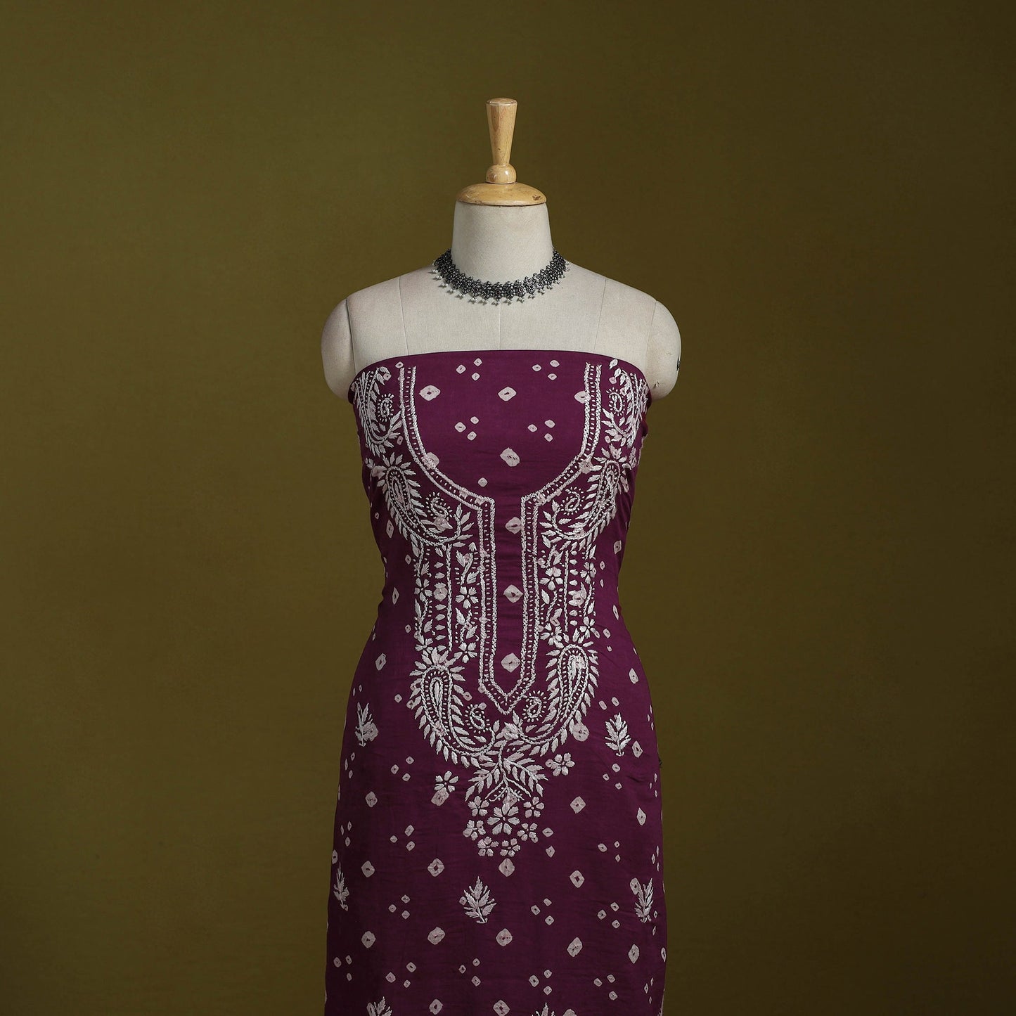 Lucknowi chikankari work bandhani unstitched kurta material