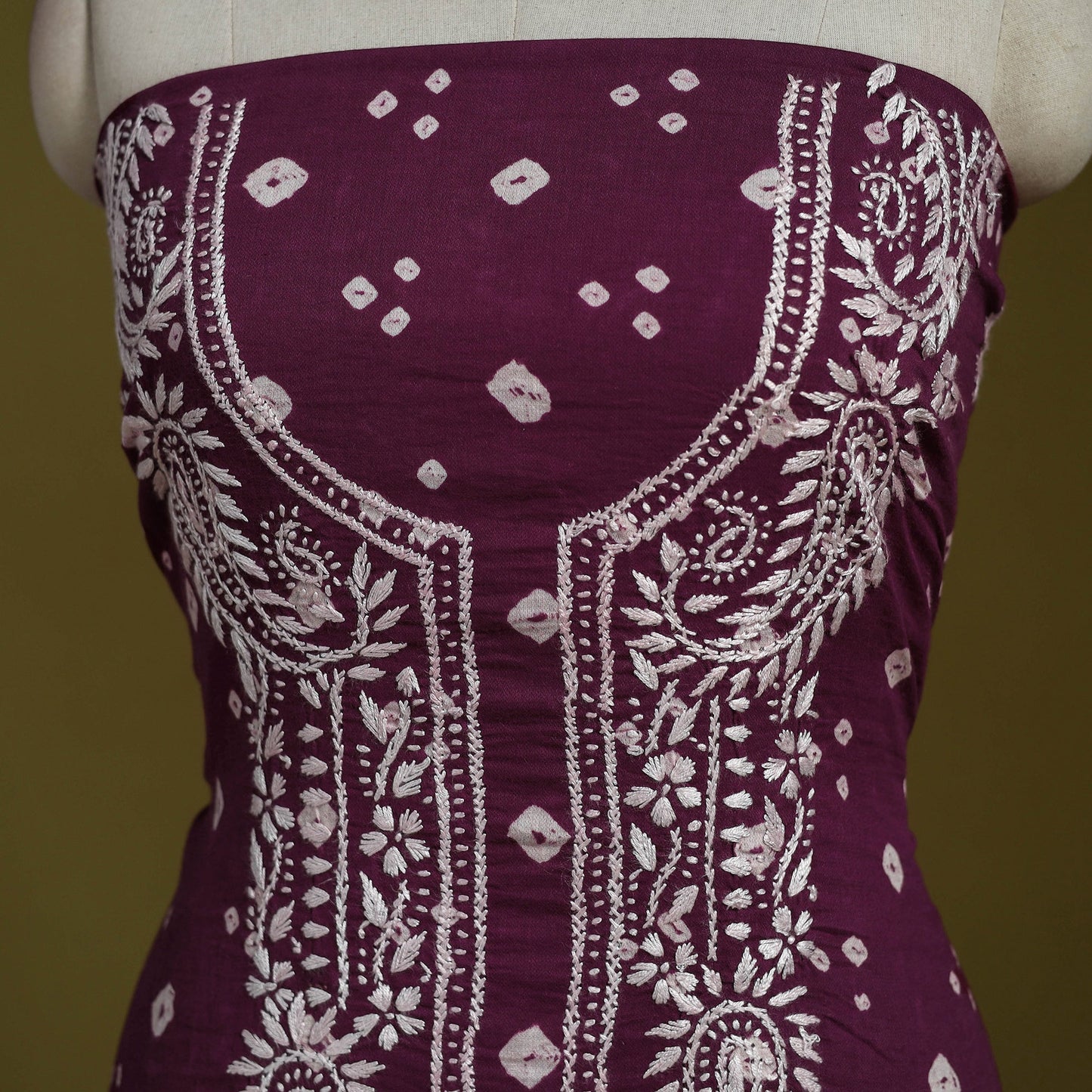 Lucknowi chikankari work bandhani unstitched kurta material