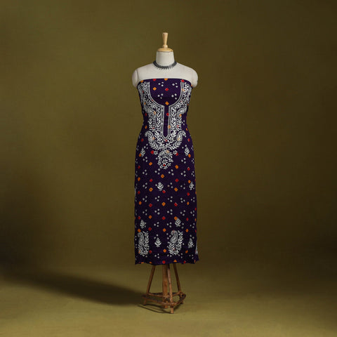 Lucknowi chikankari work bandhani unstitched kurta material