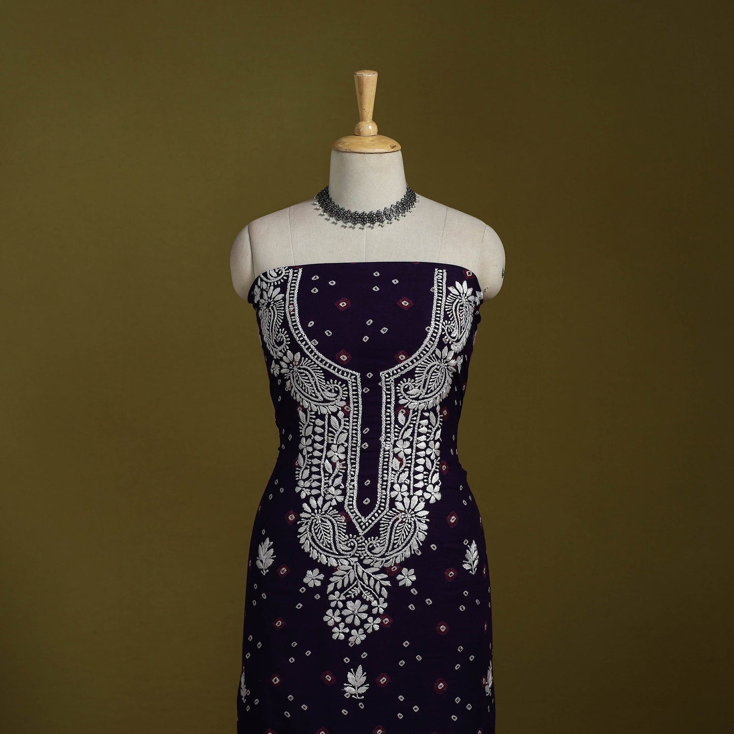 Lucknowi chikankari work bandhani unstitched kurta material