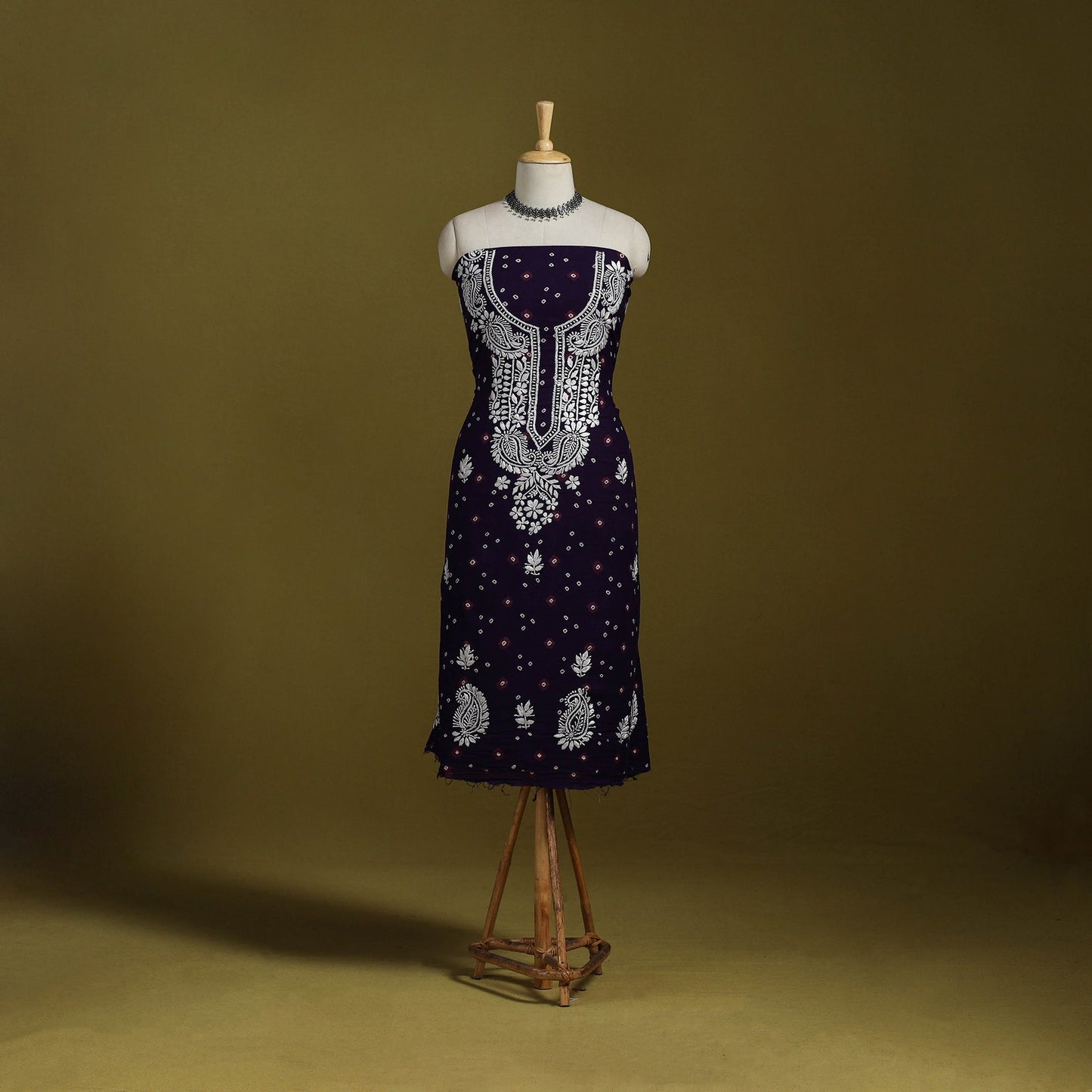 Lucknowi chikankari work bandhani unstitched kurta material