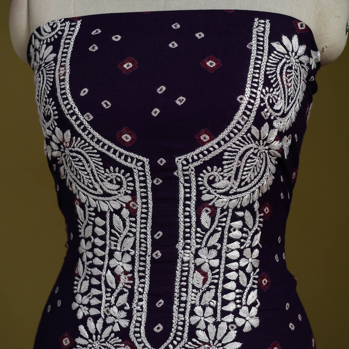 Lucknowi chikankari work bandhani unstitched kurta material