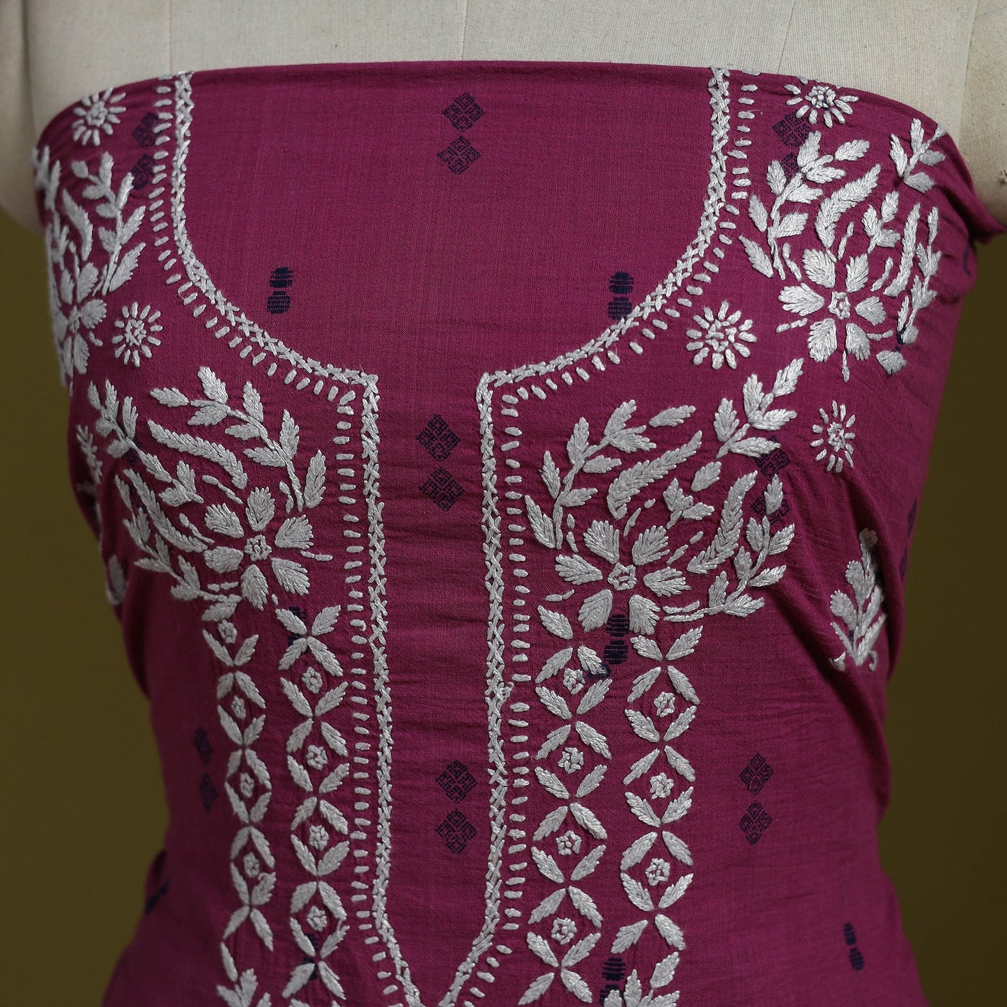 Black - lucknowi chikankari work jacquard unstitched kurta