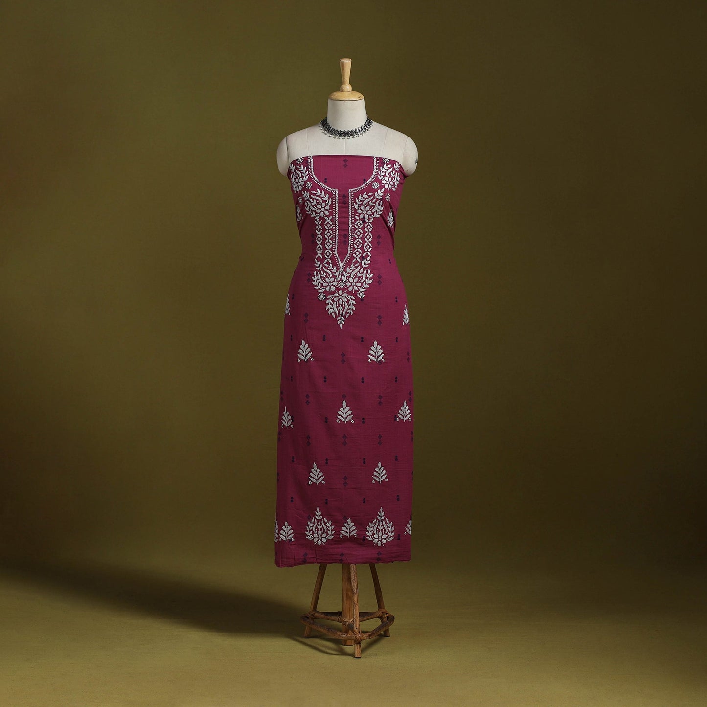 Black - lucknowi chikankari work jacquard unstitched kurta