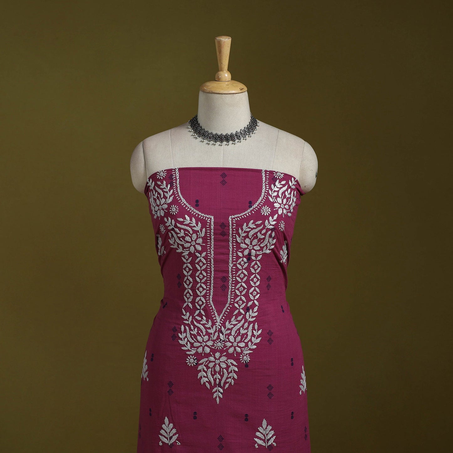 Black - lucknowi chikankari work jacquard unstitched kurta