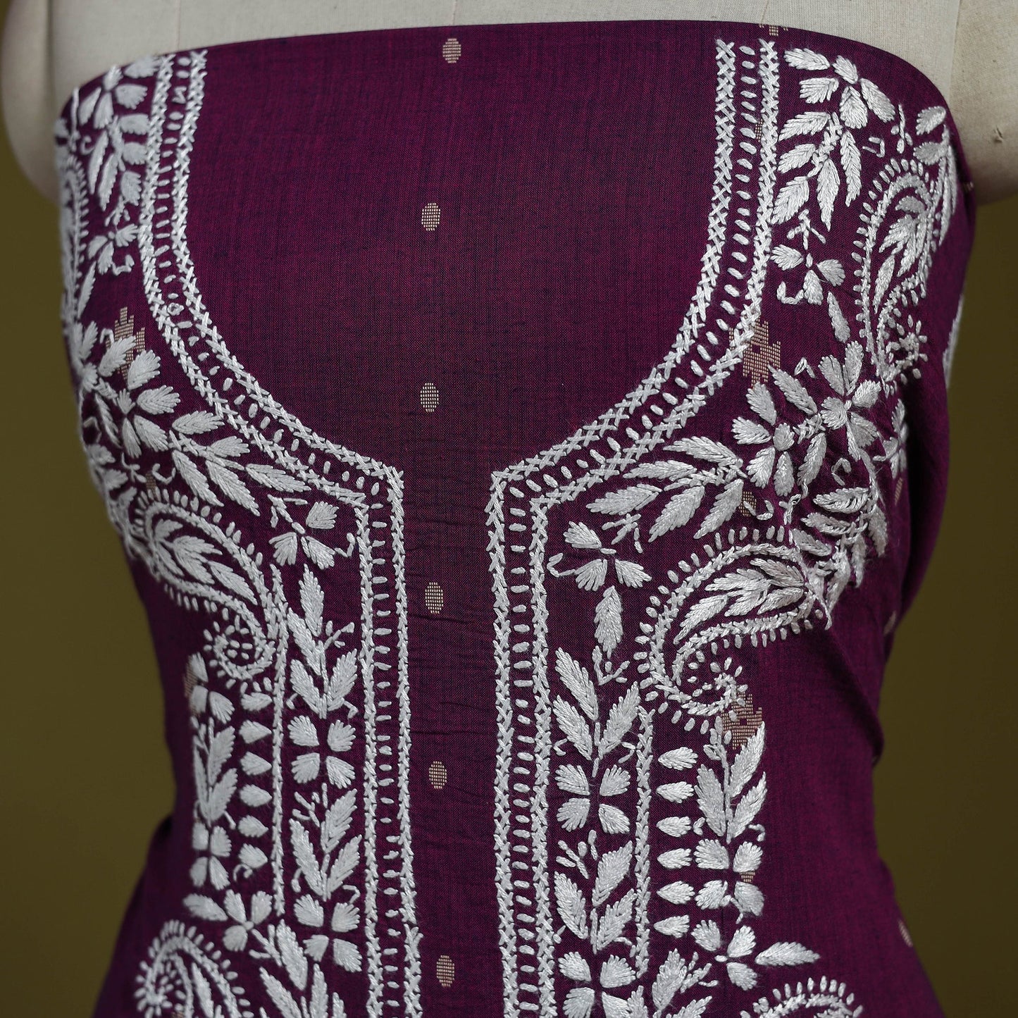 Black - lucknowi chikankari work jacquard unstitched kurta