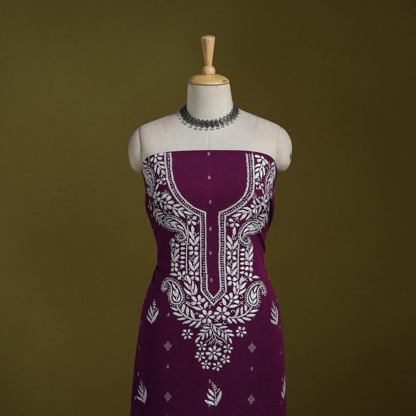 Black - lucknowi chikankari work jacquard unstitched kurta