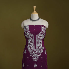 Black - lucknowi chikankari work jacquard unstitched kurta