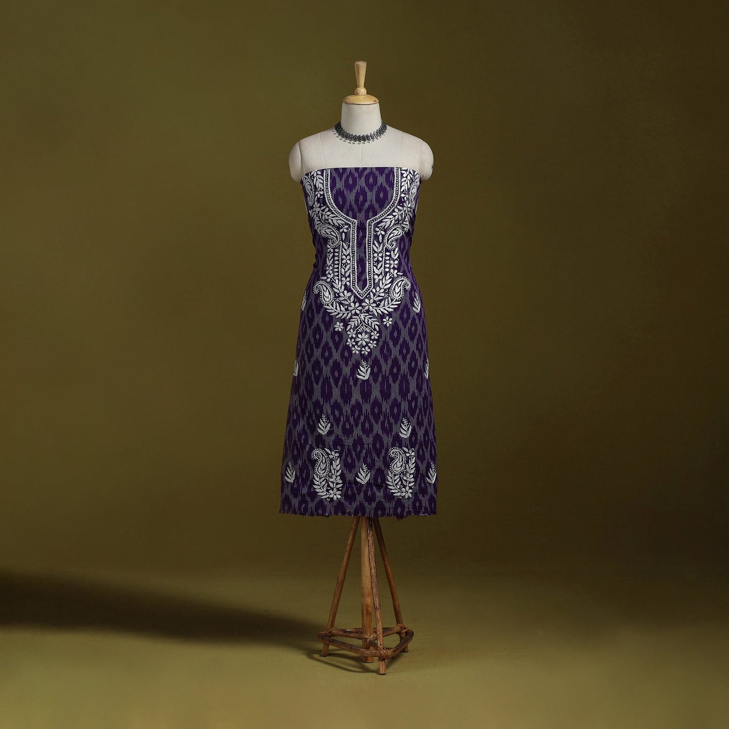 Lucknowi chikankari work pochampally ikat unstitched kurta