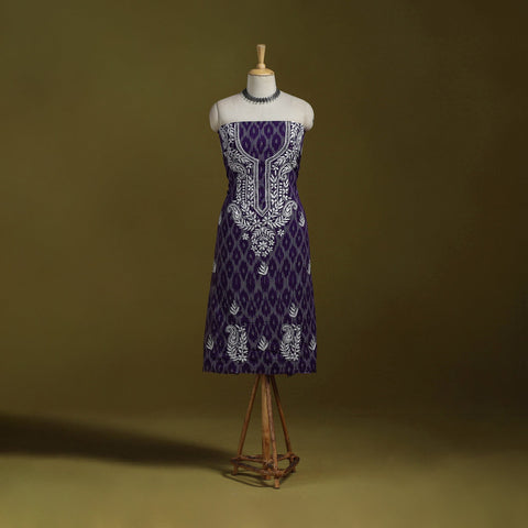 Lucknowi chikankari work pochampally ikat unstitched kurta