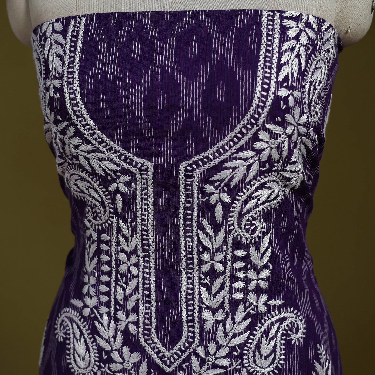 Lucknowi chikankari work pochampally ikat unstitched kurta