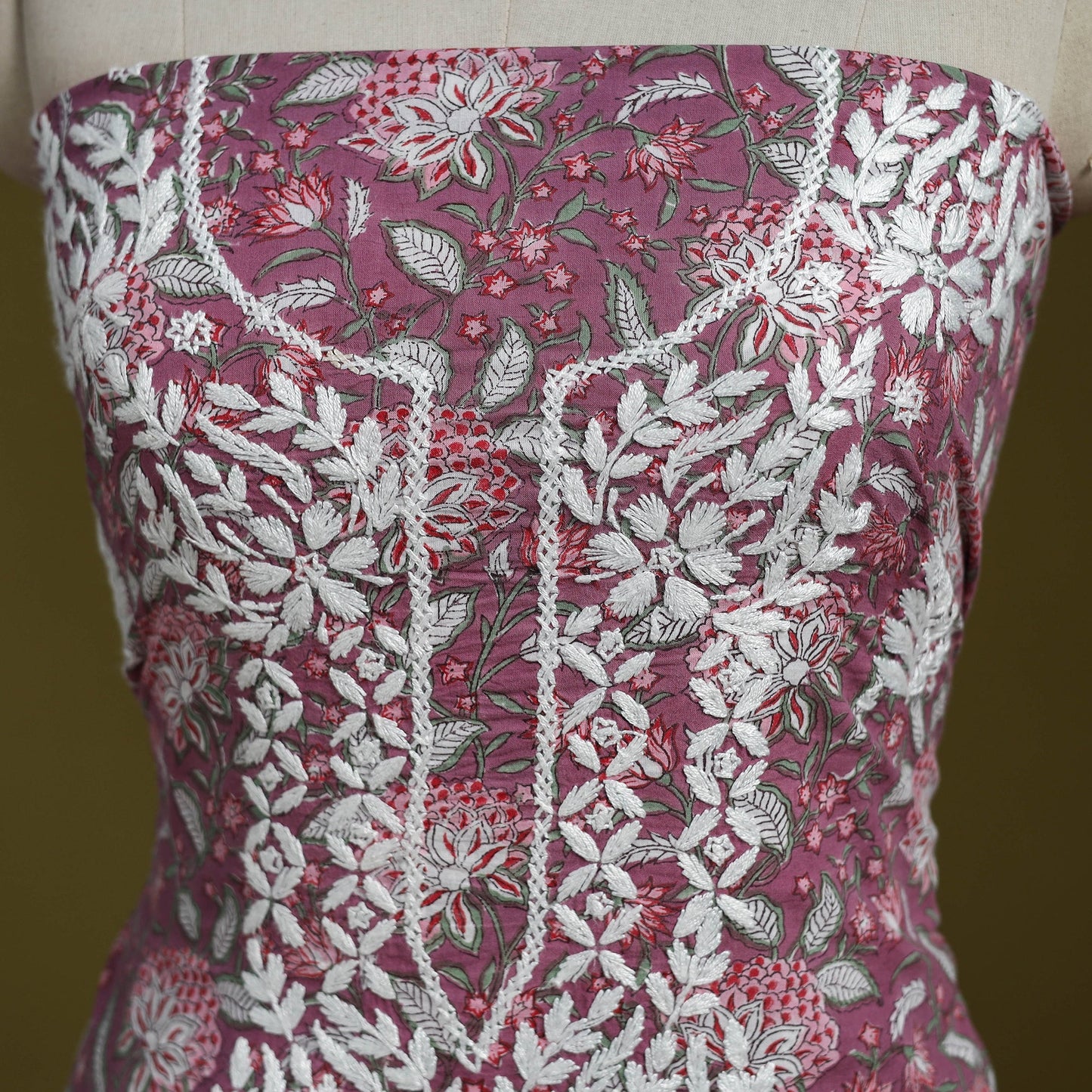 Lucknowi chikankari work sanganeri unstitched kurta