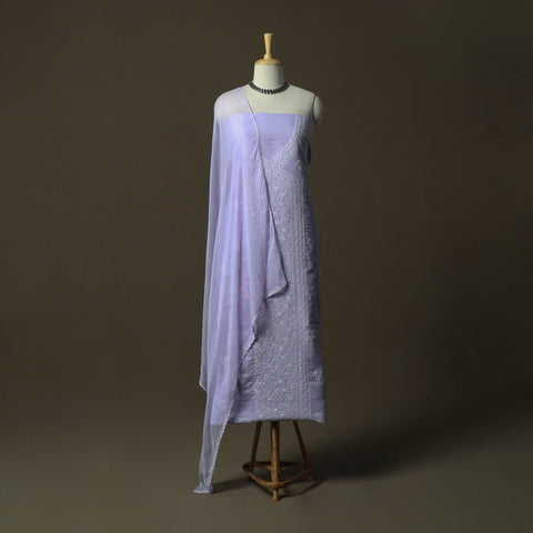 Purple - lucknowi hand embroidered cotton chikankari 3pc