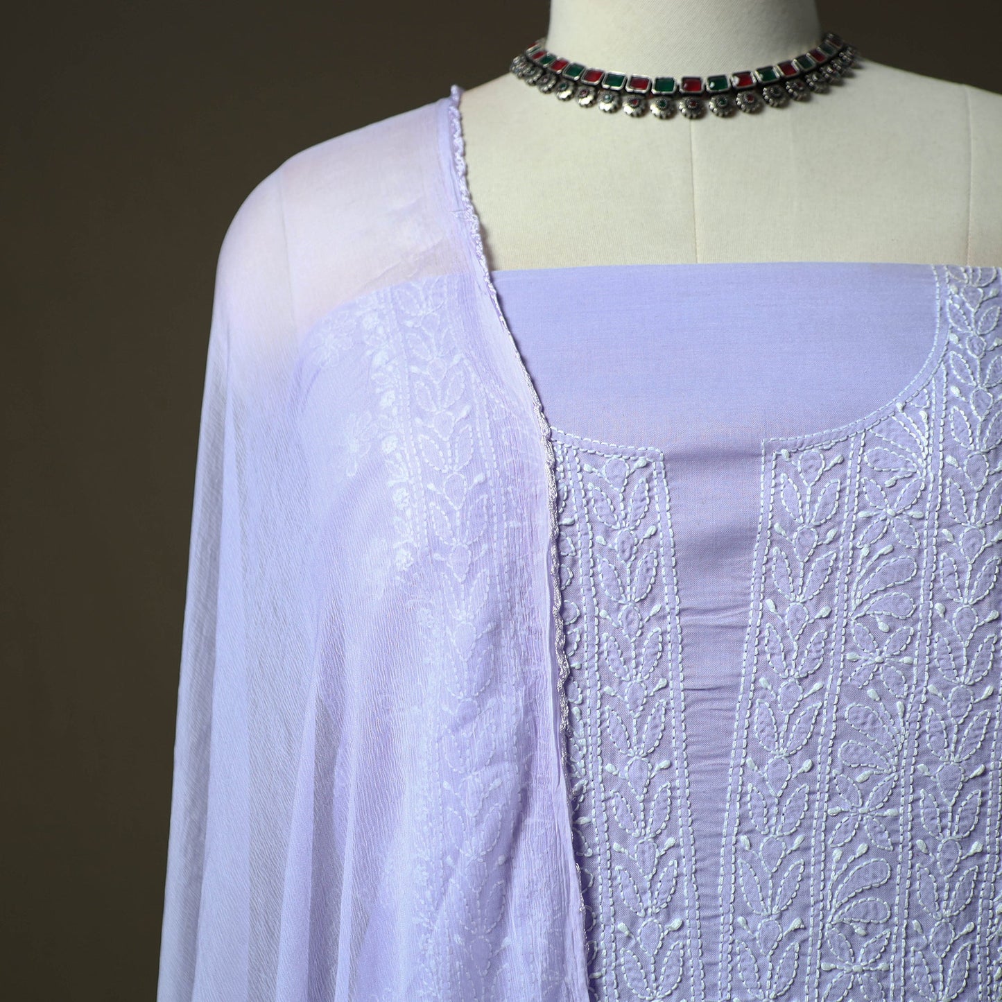 Purple - lucknowi hand embroidered cotton chikankari 3pc