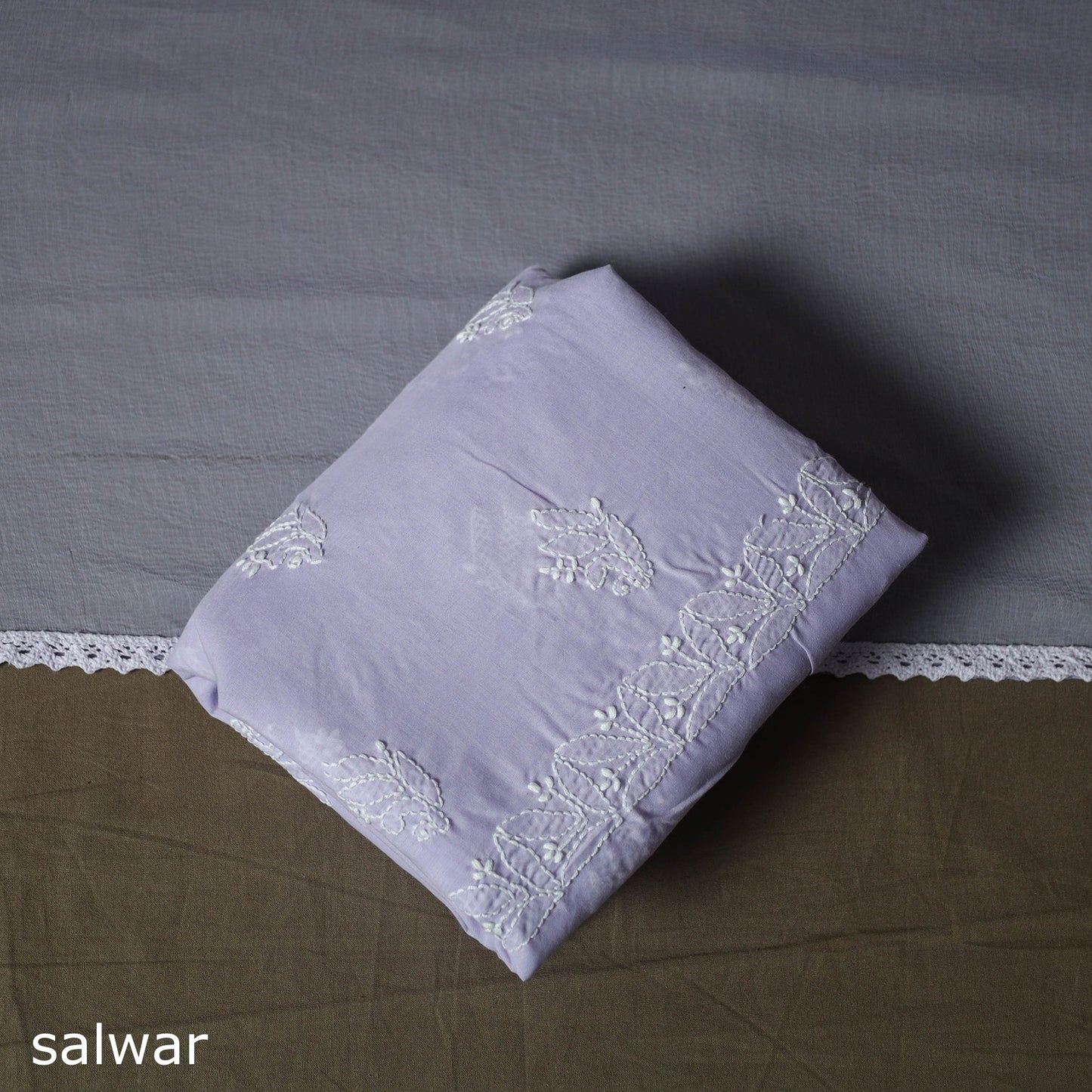 Lucknowi hand embroidered cotton chikankari 3pc unstitched