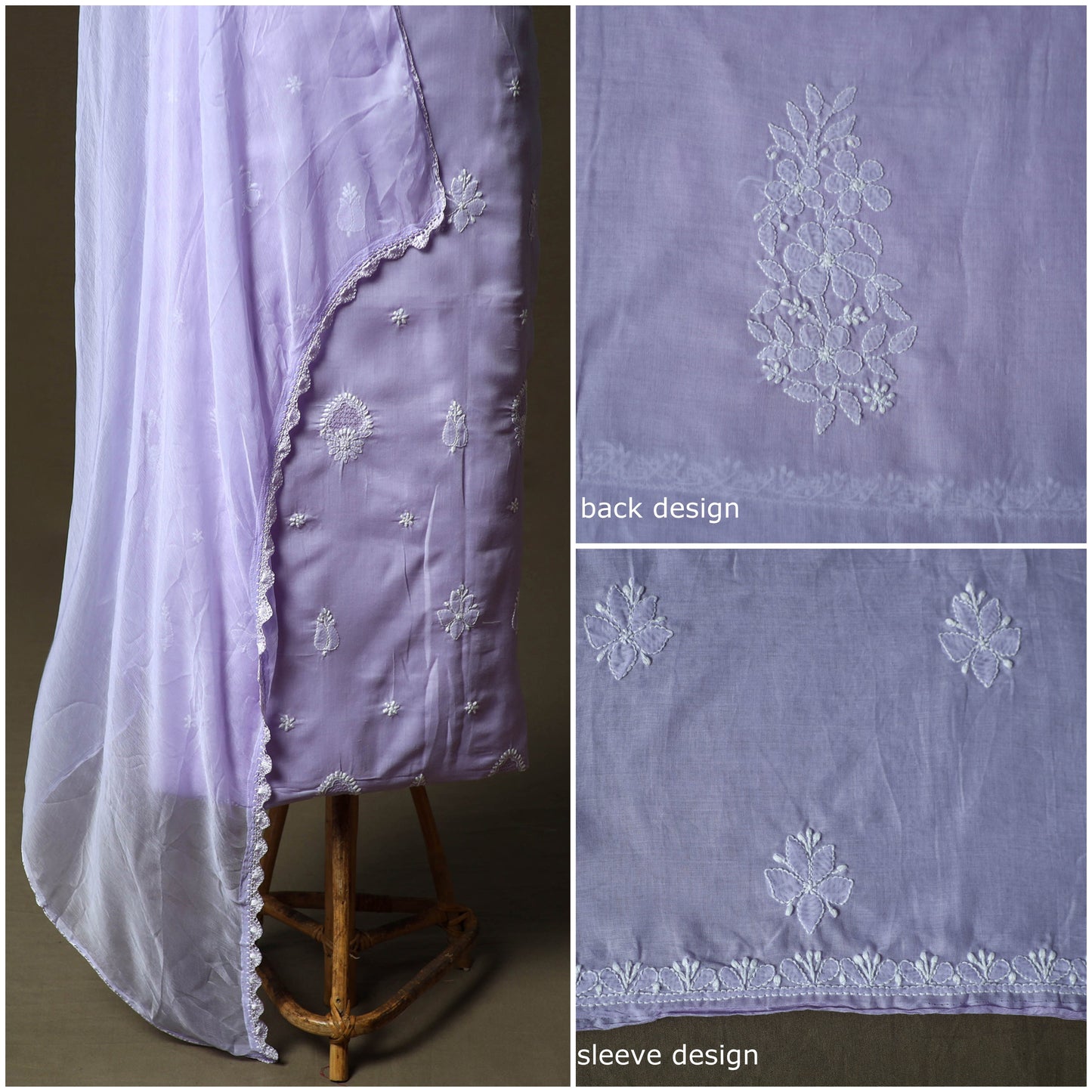 Purple - lucknowi hand embroidered cotton chikankari 3pc