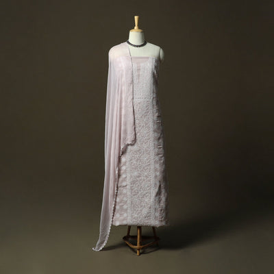Purple - lucknowi hand embroidered cotton chikankari 3pc