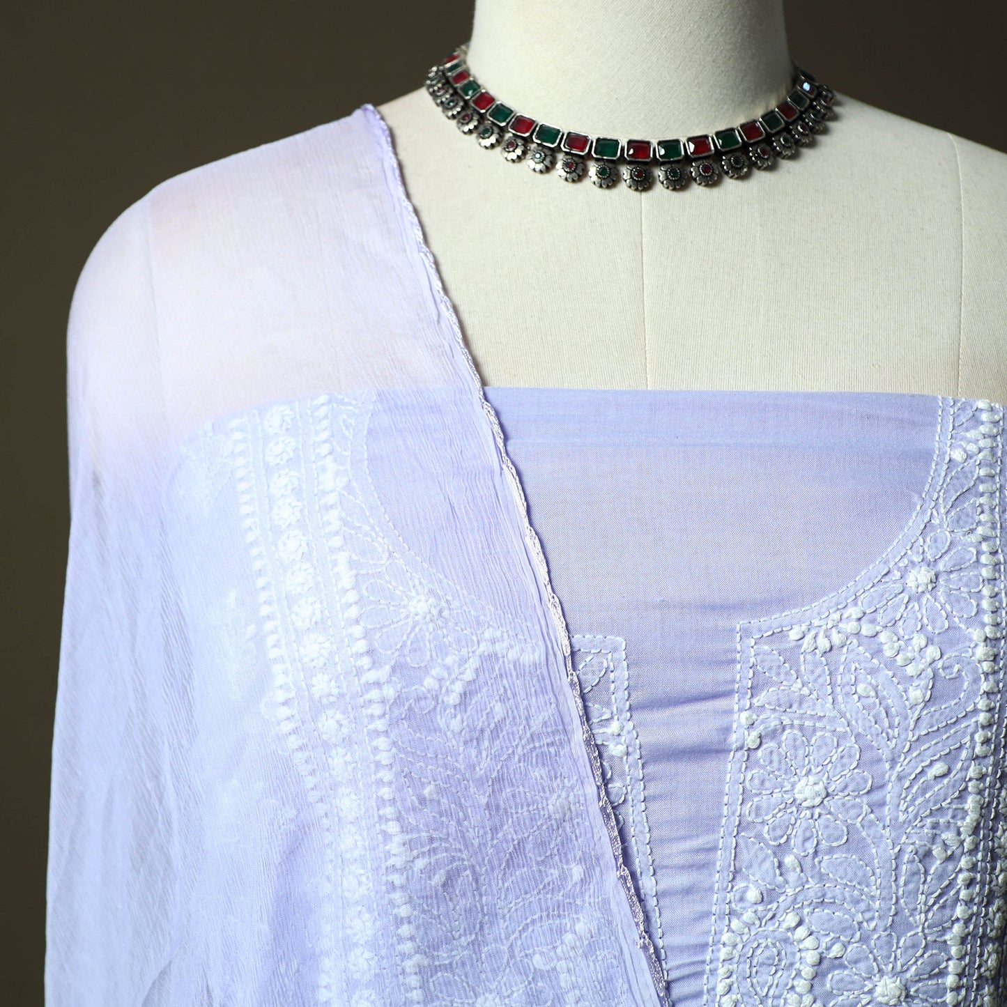 Purple - lucknowi hand embroidered cotton chikankari 3pc