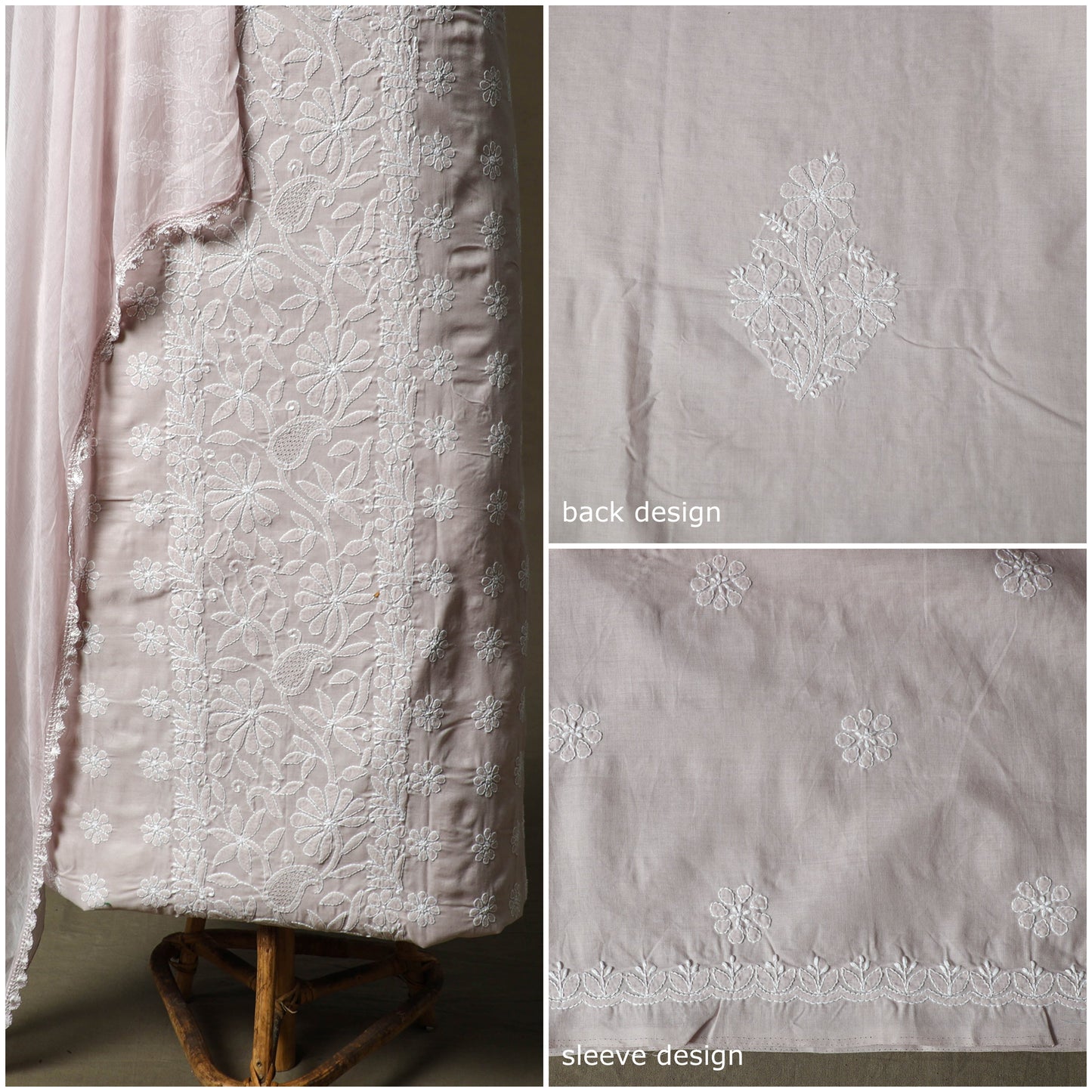 Purple - lucknowi hand embroidered cotton chikankari 3pc