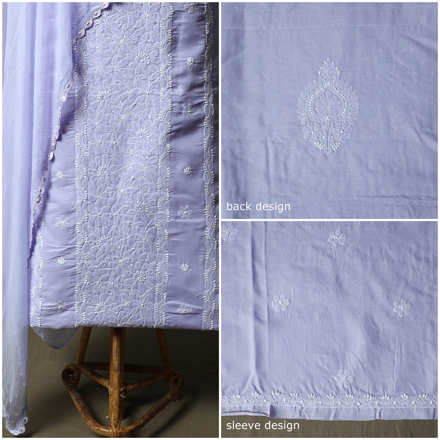 Purple - lucknowi hand embroidered cotton chikankari 3pc