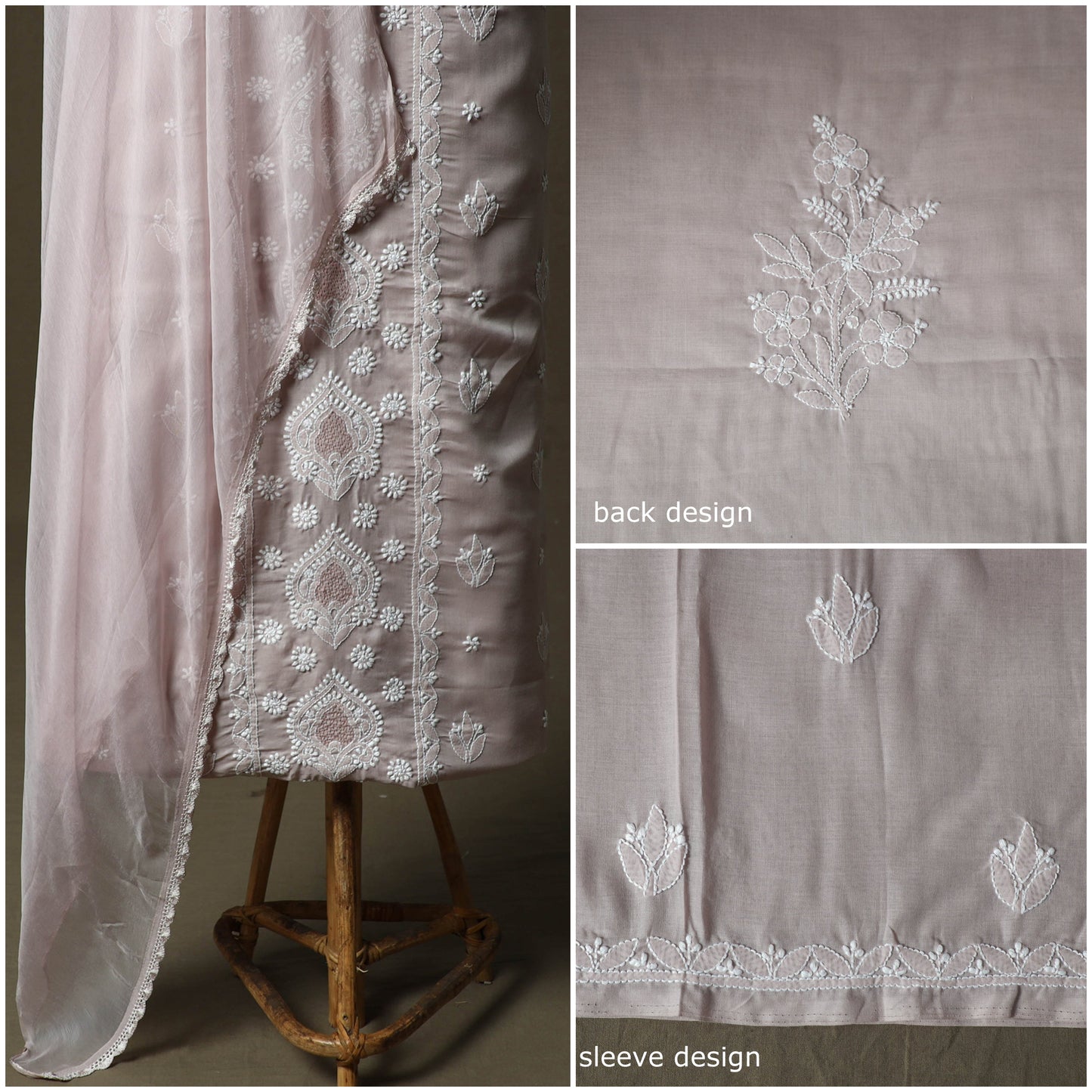 Purple - lucknowi hand embroidered cotton chikankari 3pc