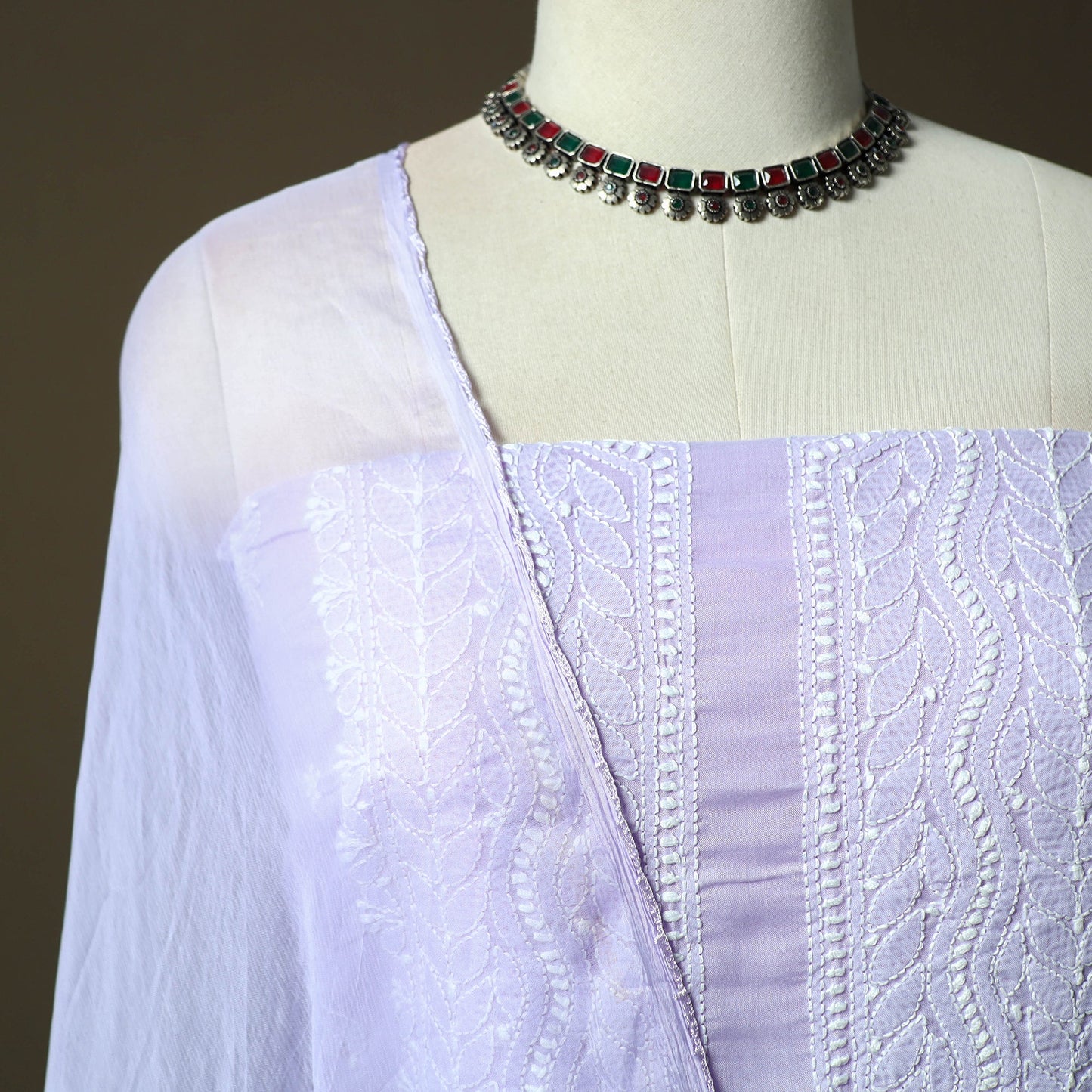 Purple - lucknowi hand embroidered cotton chikankari 3pc