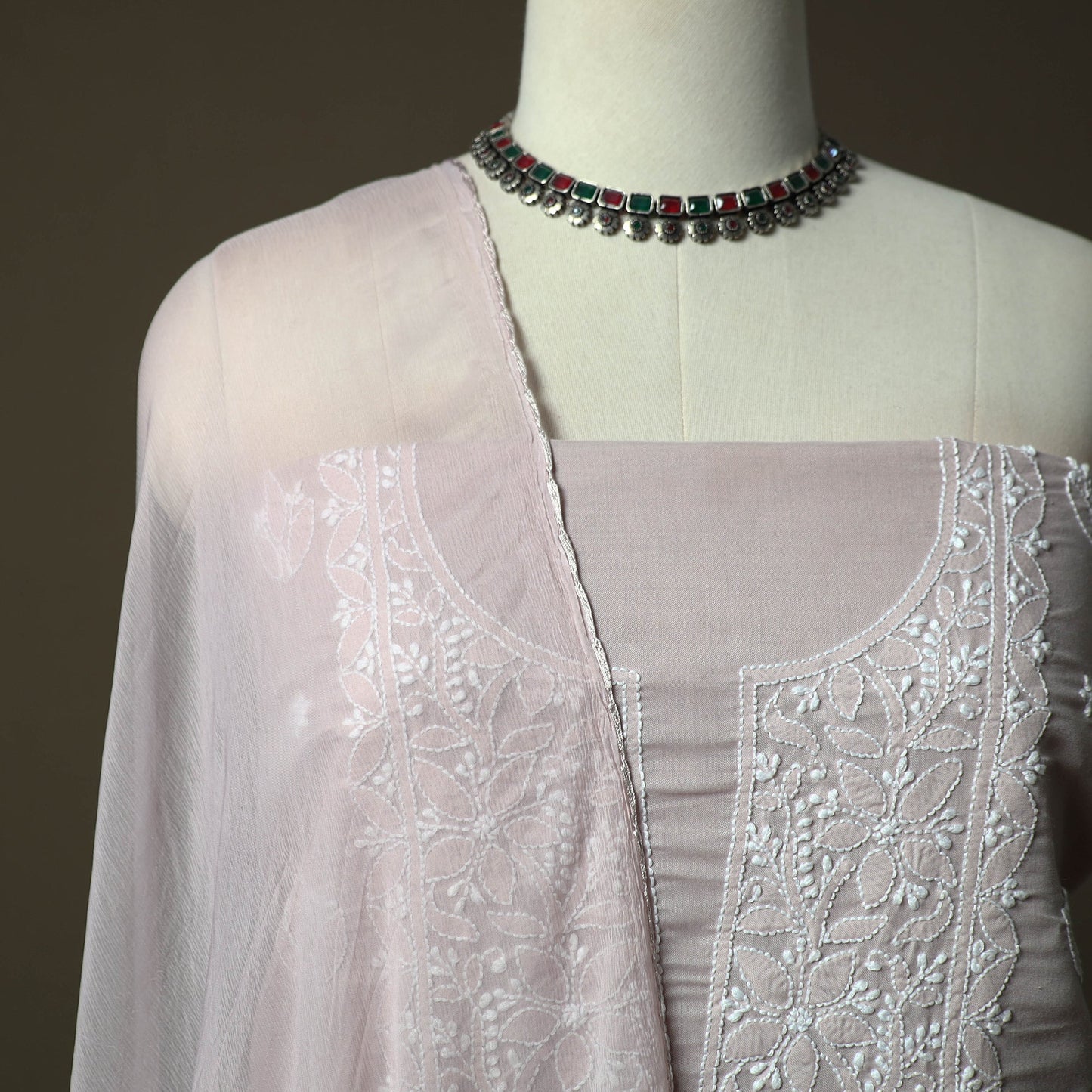 Purple - lucknowi hand embroidered cotton chikankari 3pc