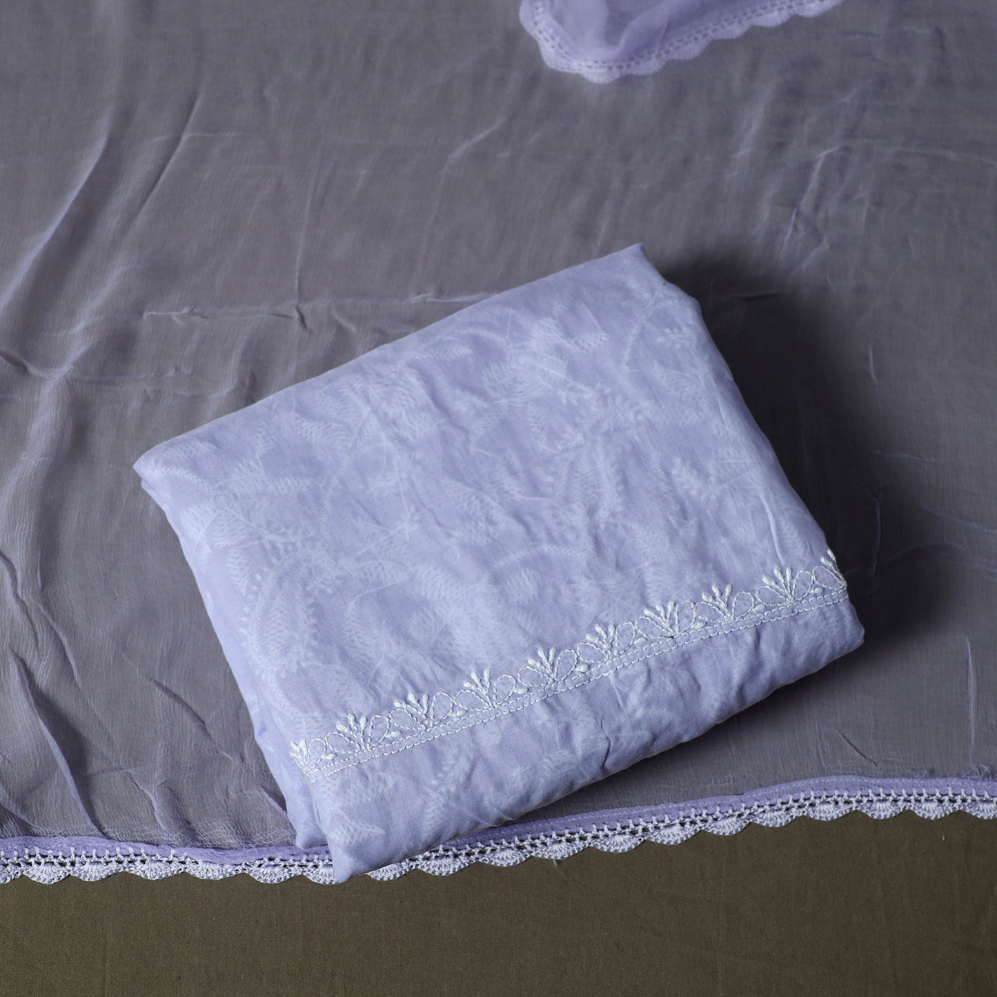 Lucknowi hand embroidered cotton chikankari 3pc unstitched