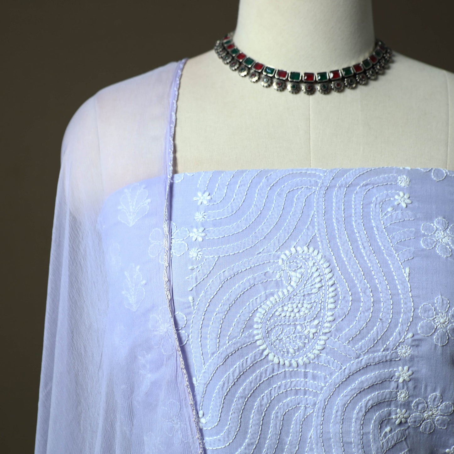 Lucknowi hand embroidered cotton chikankari 3pc unstitched