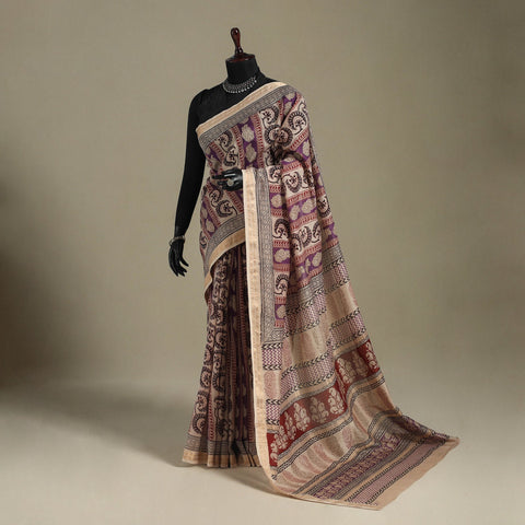 Purple - handloom maheshwari silk bagh saree 05