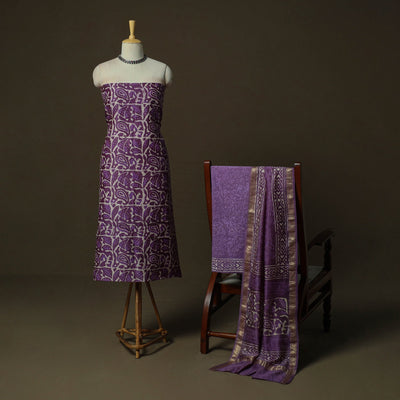 Maheshwari silk hand block bagru print 3pc unstitched dress