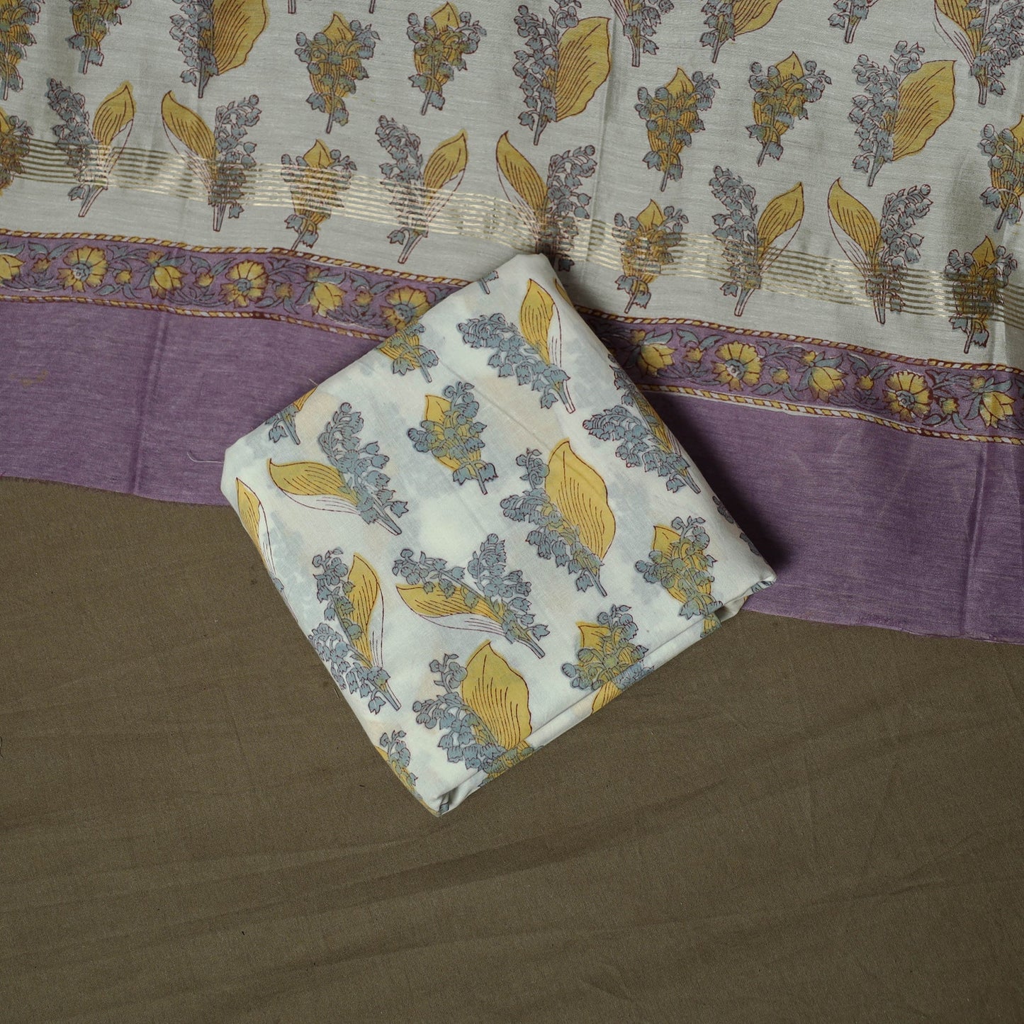 Maheshwari silk hand block sanganeri print 3pc unstitched