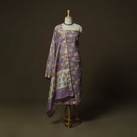 Maheshwari silk hand block sanganeri print 3pc unstitched