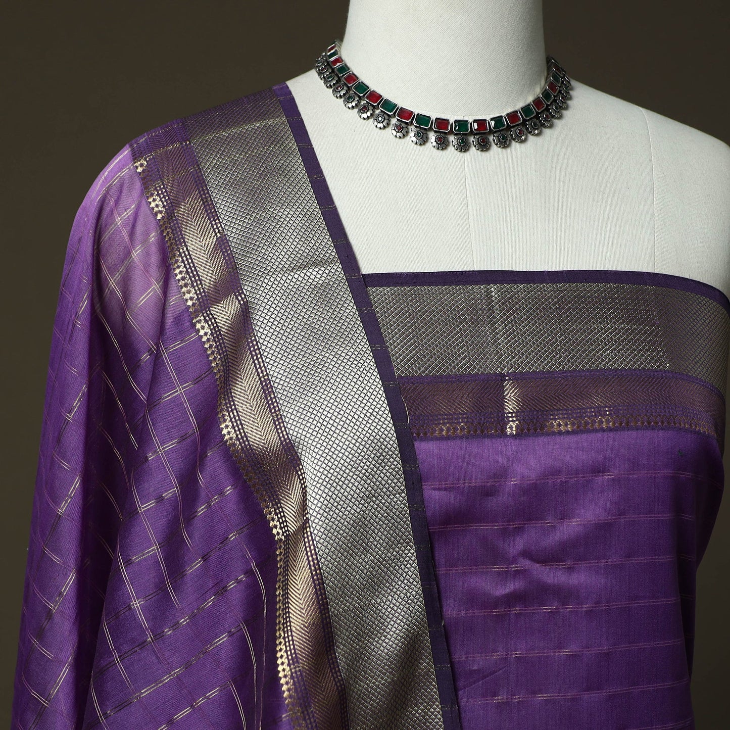 Maheshwari silk handloom zari stripes 2pc unstitched dress