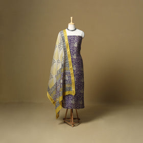 Purple - maheshwari silk sanganeri hand 3pc unstitched