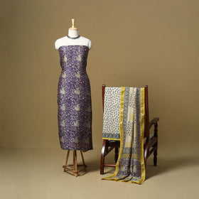 Purple - maheshwari silk sanganeri hand 3pc unstitched