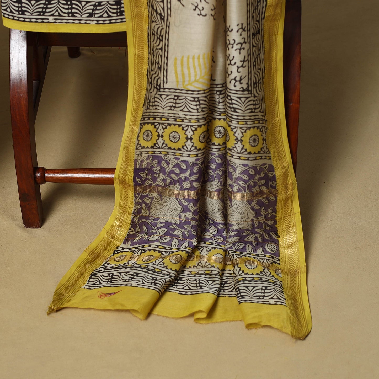 Purple - maheshwari silk sanganeri hand 3pc unstitched