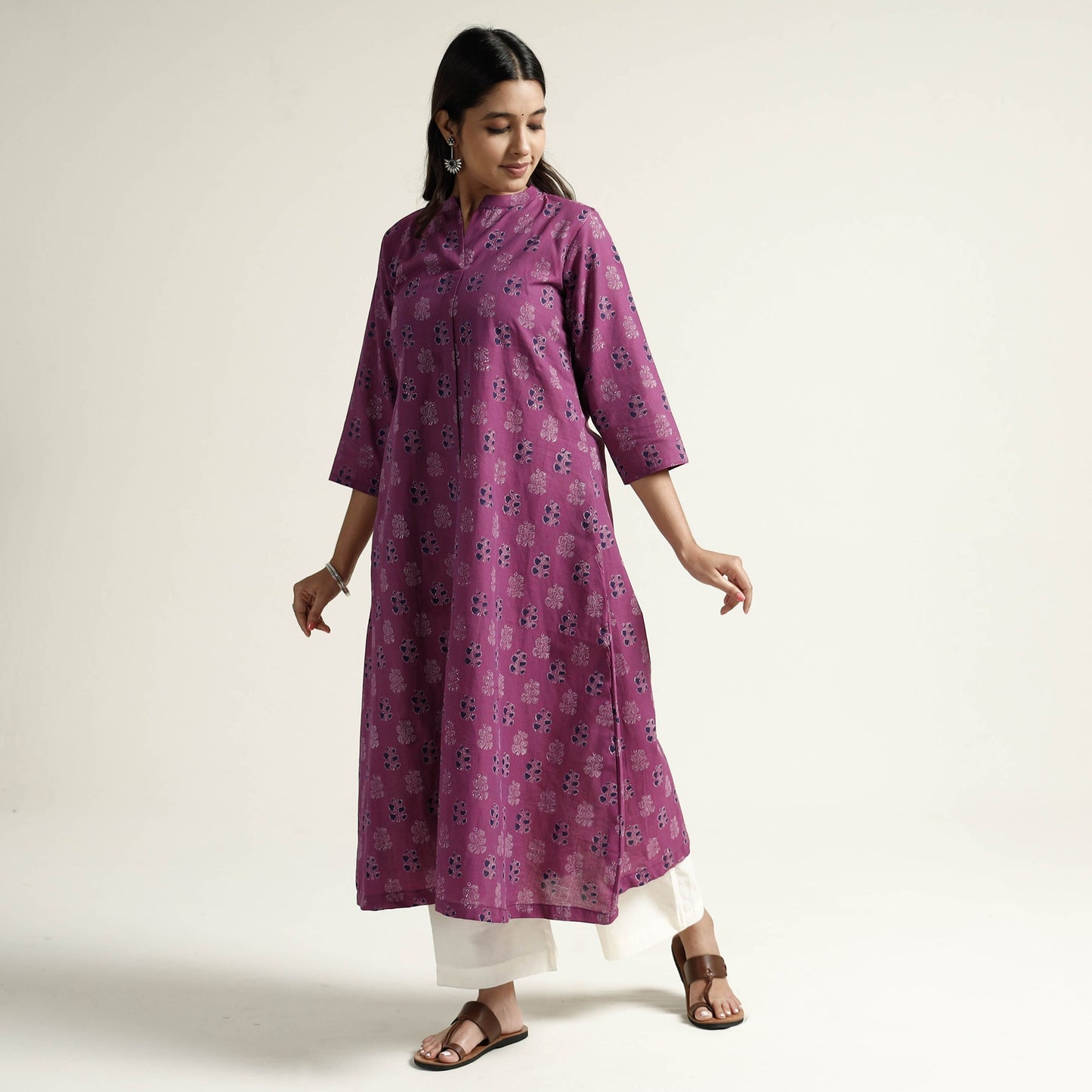 Block Print Handwoven Cotton A-Line Mangalagiri Kurta 11   