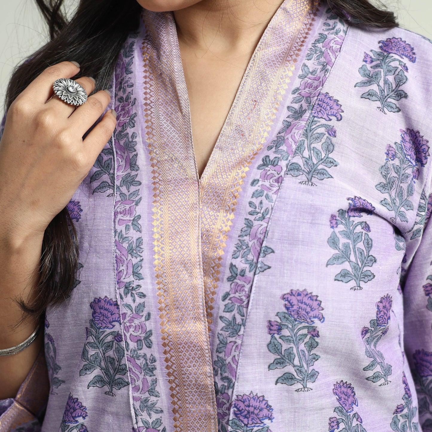 Buy Mangalagiri Block Printed Handloom Cotton Kurta with Palazzo & Dupatta Set Online at iTokri.com