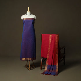Mangalagiri cotton 3pc unstitched dress material with zari