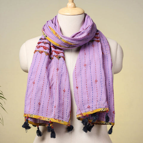 Buy Marudhara Tagai Work Ajrakh Border Cotton Stole with Tassels l iTokri.com