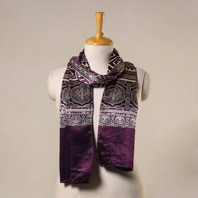 Purple Mashru Silk Printed Ajrakh Stole 